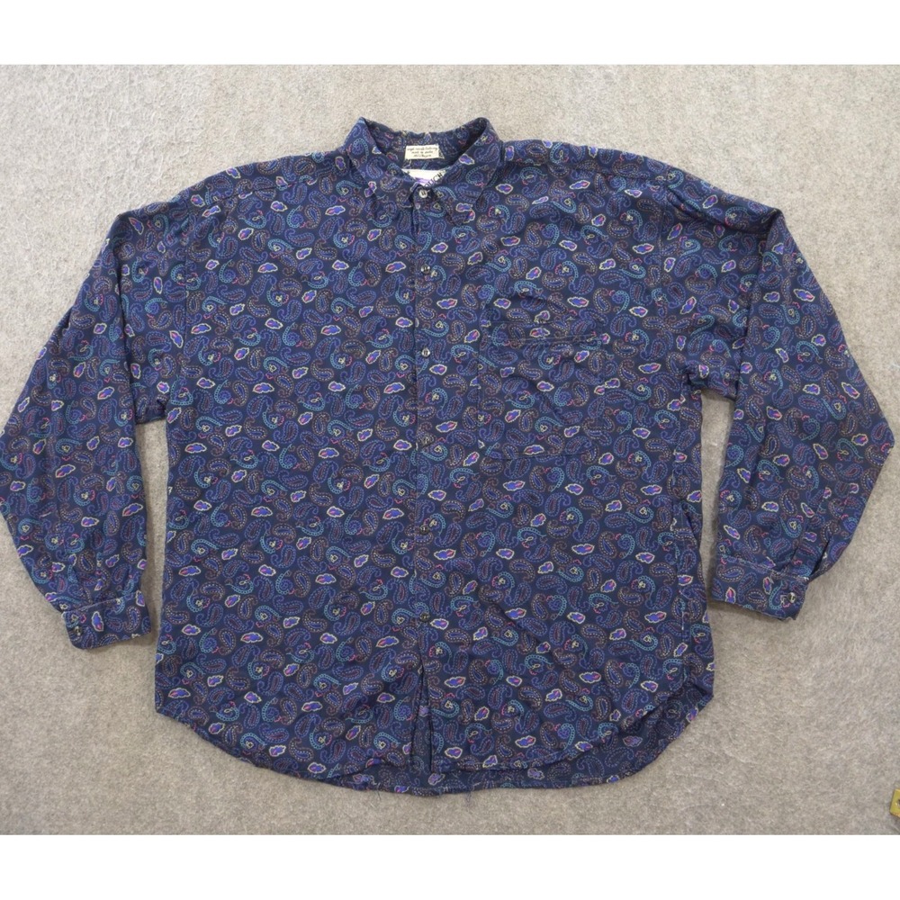 Goouch Shirt Mens Extra Large Purple Button Pailsey Long Sleeve Rayon Retro 80s